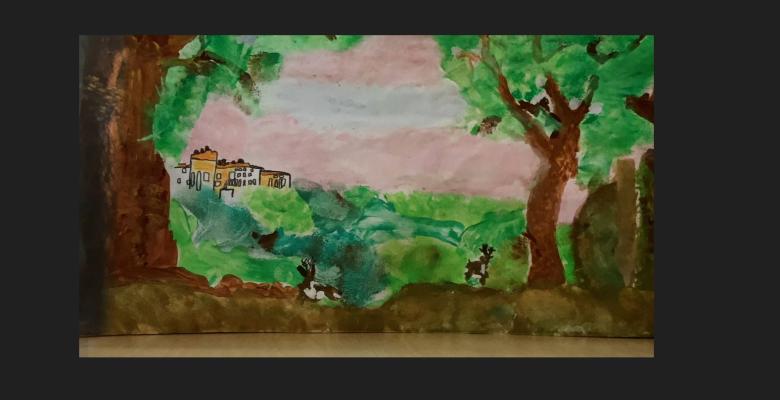 Pour réaliser le décor, les enfants se sont inspirés d’une œuvre picturale qu’ils ont découvert lors de leur participation au programme “les ambassadeurs du musée Fabre”.